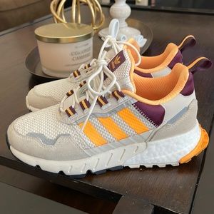 Womens adidas ZX 1K Boost Athletic Shoe - Wonder White / Gold / Victory Crimson